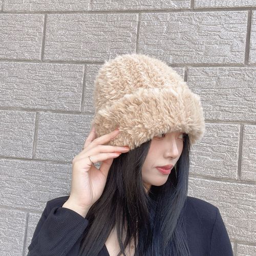 Korean plush woolen hat for women winter big head trendy ins new fashion cold hat small knitted hat showing face