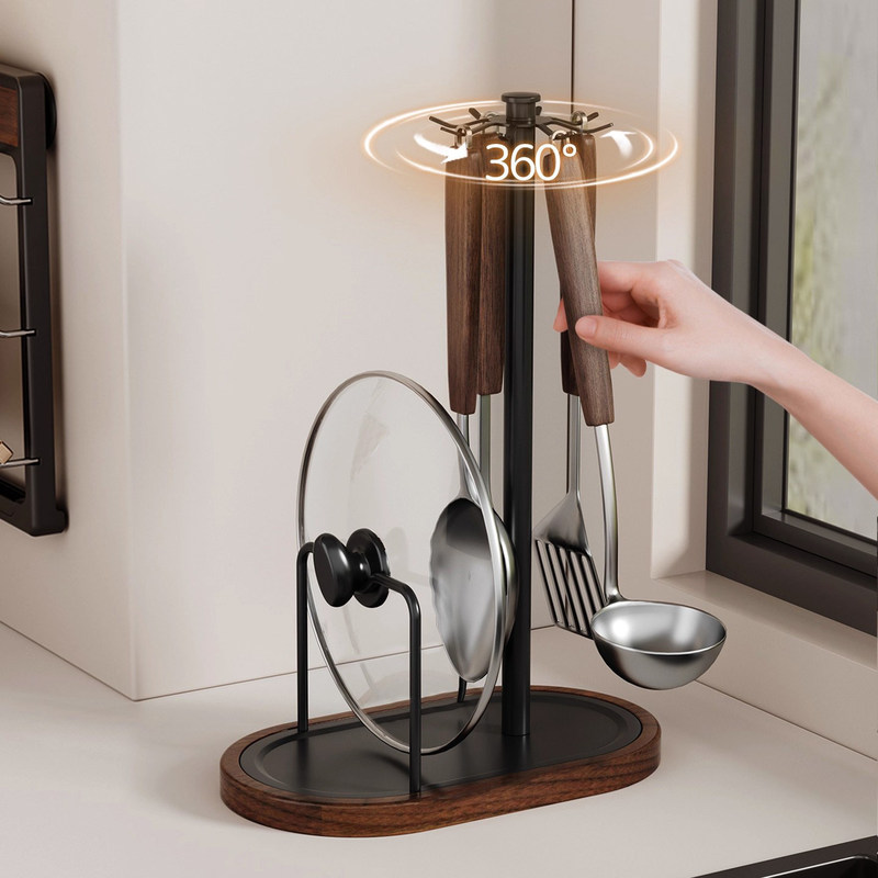 Walnut Kitchen Rotating Hook Kitchen Utensil Storage Rack Countertop Pot Lid Rack Multifunctional Spatula and Spoon Storage Rack Walnut Kitchen Rotating Hook Kitchen Utensil Storage Rack Countertop Pot Lid Rack Multifunctional Spatula and Spoon Storage Rack