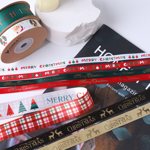 New Christmas hot stamping printed ribbon DIY bow gift wrapping ribbon holiday decoration hot stamping ribbon