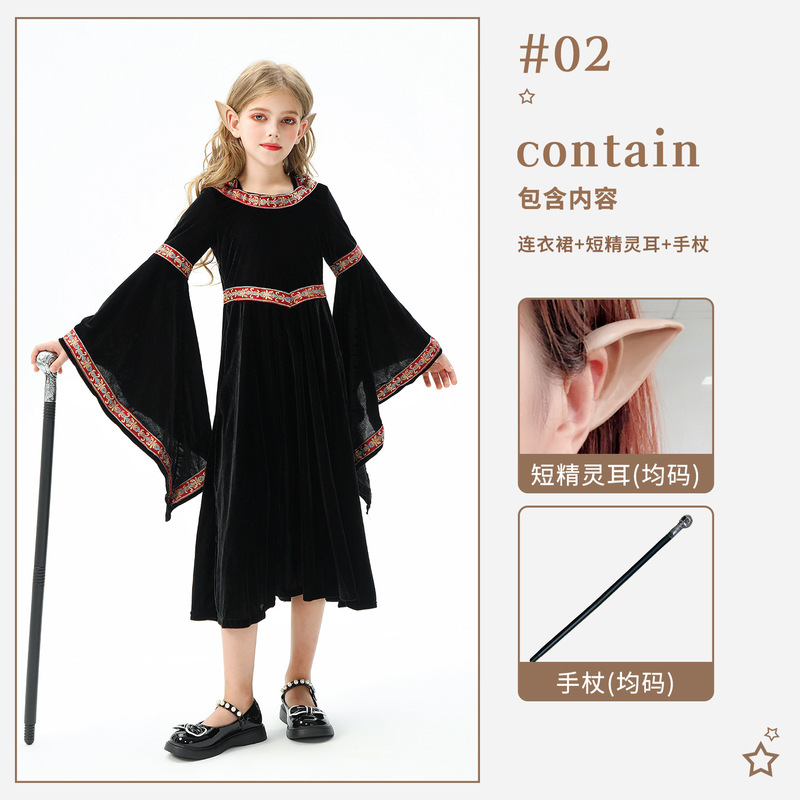 万圣节儿童服装复古宫廷童装女巫小红帽中世纪文艺复兴连衣裙欧美|undefined