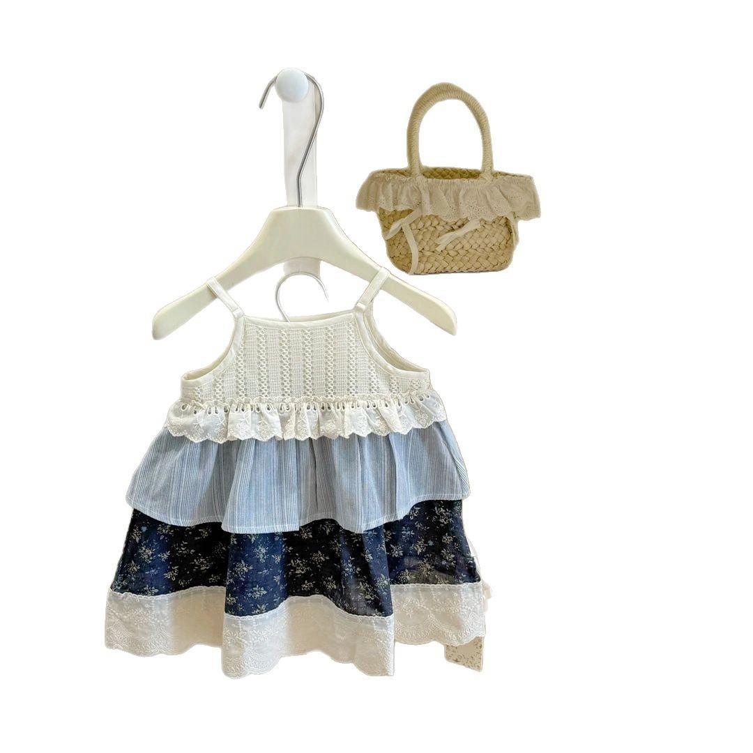 Qianqi ropa infantil de verano para niñas de flores de estilo extranjero empalmado nuevo vestido de princesa vestido empalmado vestido