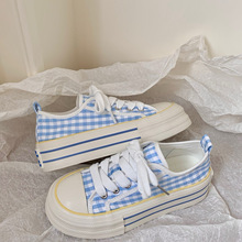 芒果头厚底帆布鞋女薄款春夏新款小众韩版大头松糕格子鞋远波6097