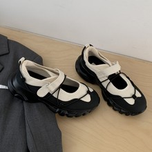 原创魔术贴学院风萌玛丽珍ins 日系厚底增高圆头运动休闲浅口女鞋