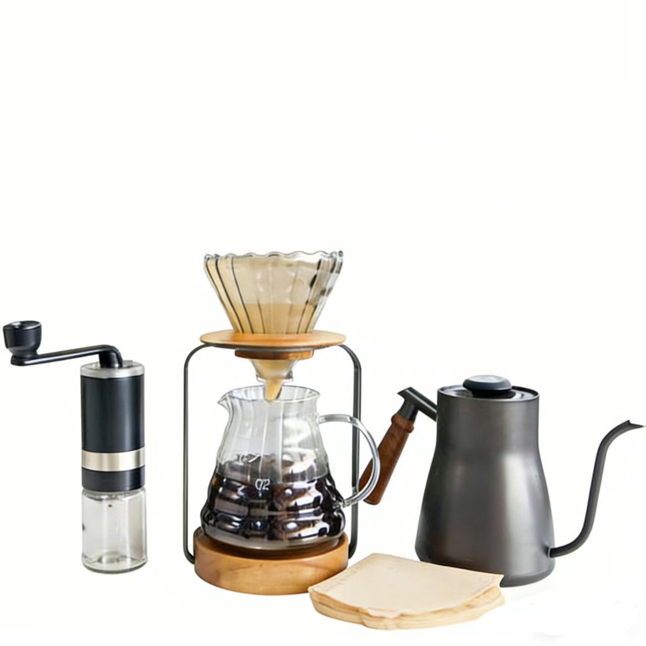 Kit de cafetera de irrigación manual de entrada doméstica portátil al aire libre filtro de café de vidrio