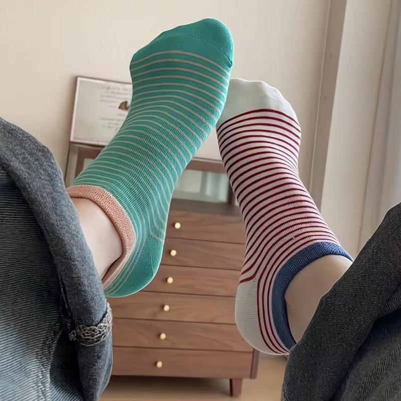 Spring and Summer Striped Dopamine Socks for Women, Thin Summer Socks That Absorb Sweat and Don'T Slip Off, Boat Socks for Girls Wholesale