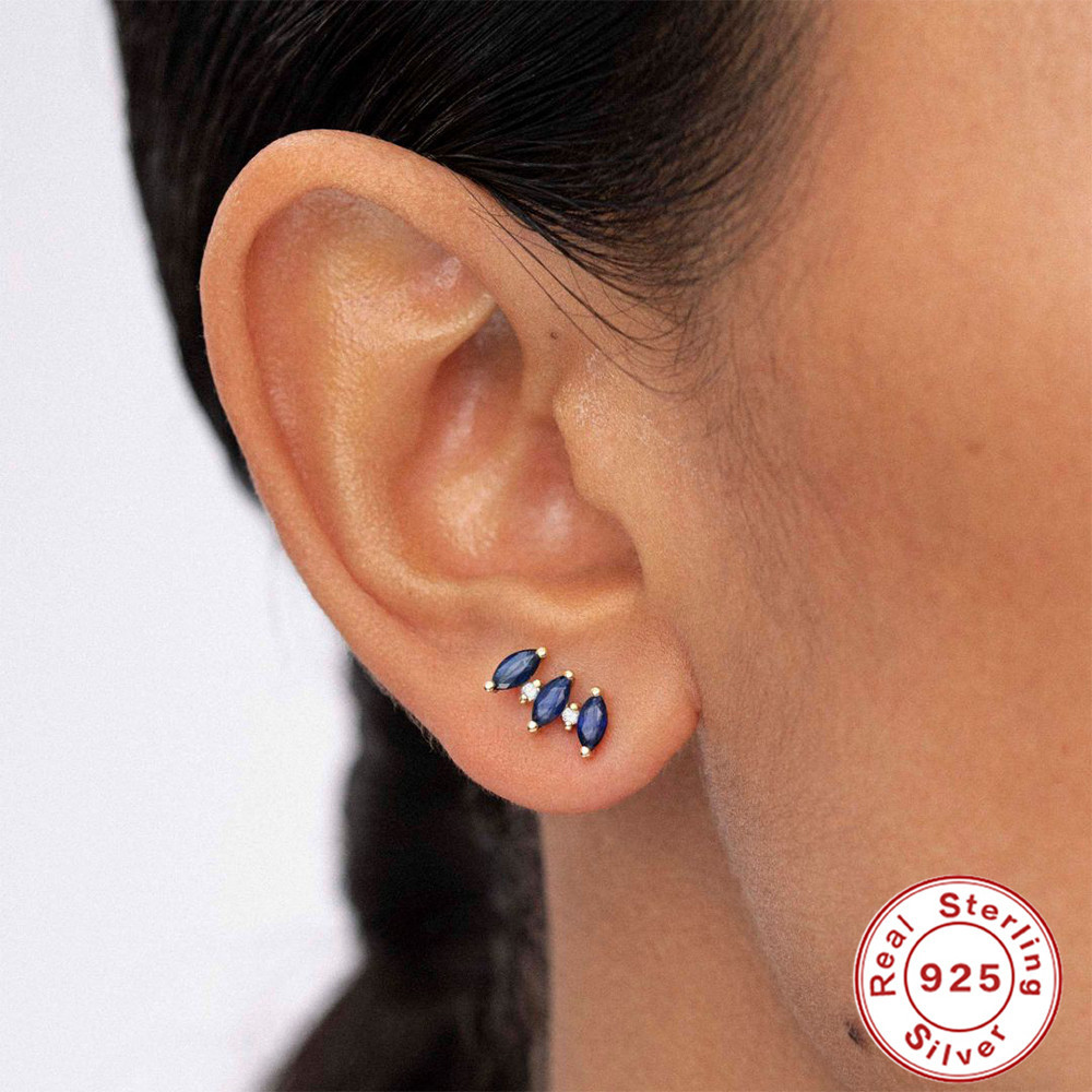 925 Sterling Silver Material 1 Pair 925 Sterling Silver Zircon Geometric Ear Studs