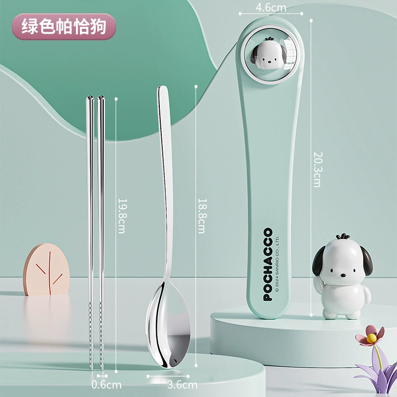 Sanrio, handheld genuine set stainless steel for students, tableware