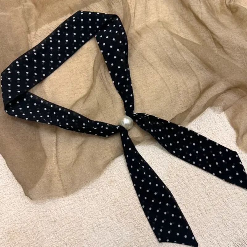 4번 단알 비즈 플로럴 스카프 - 블랙 도트 약 112cm*3.5cm
