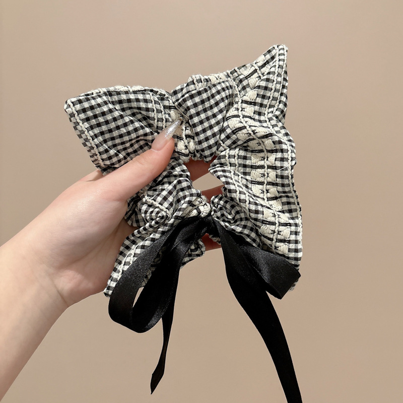 Cuerda para el cabello con lazo a cuadros de todo fósforo, bufanda cuadrada para mujer, lazo para el cabello de intestino grueso 2025, nuevo accesorio para el cabello con cuerda para el cabello de alta gama