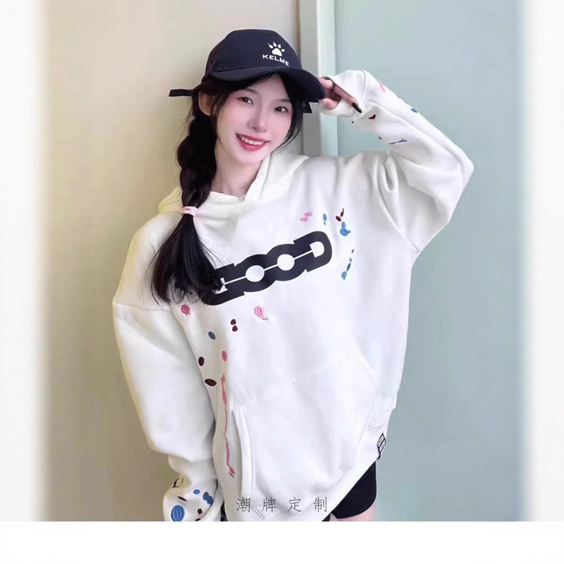 Trendy Brand Splash-Ink Candy Color Three-Dimensional Embroidered Letter Hooded Sweatshirt for Men, Autumn Light Luxury Loose Lazy Couple Top Trendy Brand Splash-Ink Candy Color Three-Dimensional Embroidered Letter Hooded Sweatshirt for Men, Autumn Light Luxury Loose Lazy Couple Top