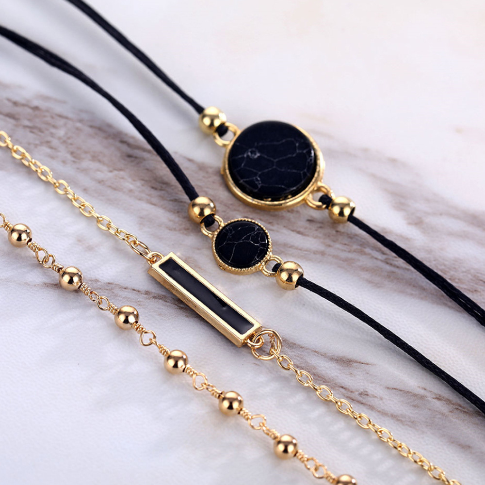 Personality Black Turquoise Pattern Bracelet Creative Geometric Black Square 4-piece Bracelet Set Bracelet_voghion.com