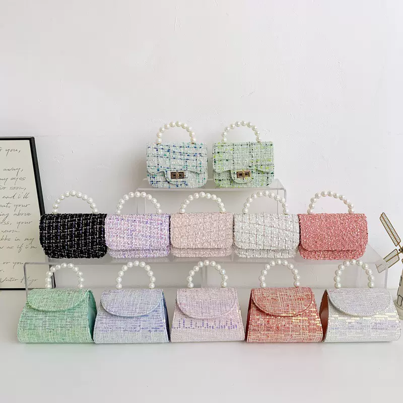 韩版秋冬毛呢小香风儿童包珍珠手提光板裸包小朋友DIY零钱单肩包