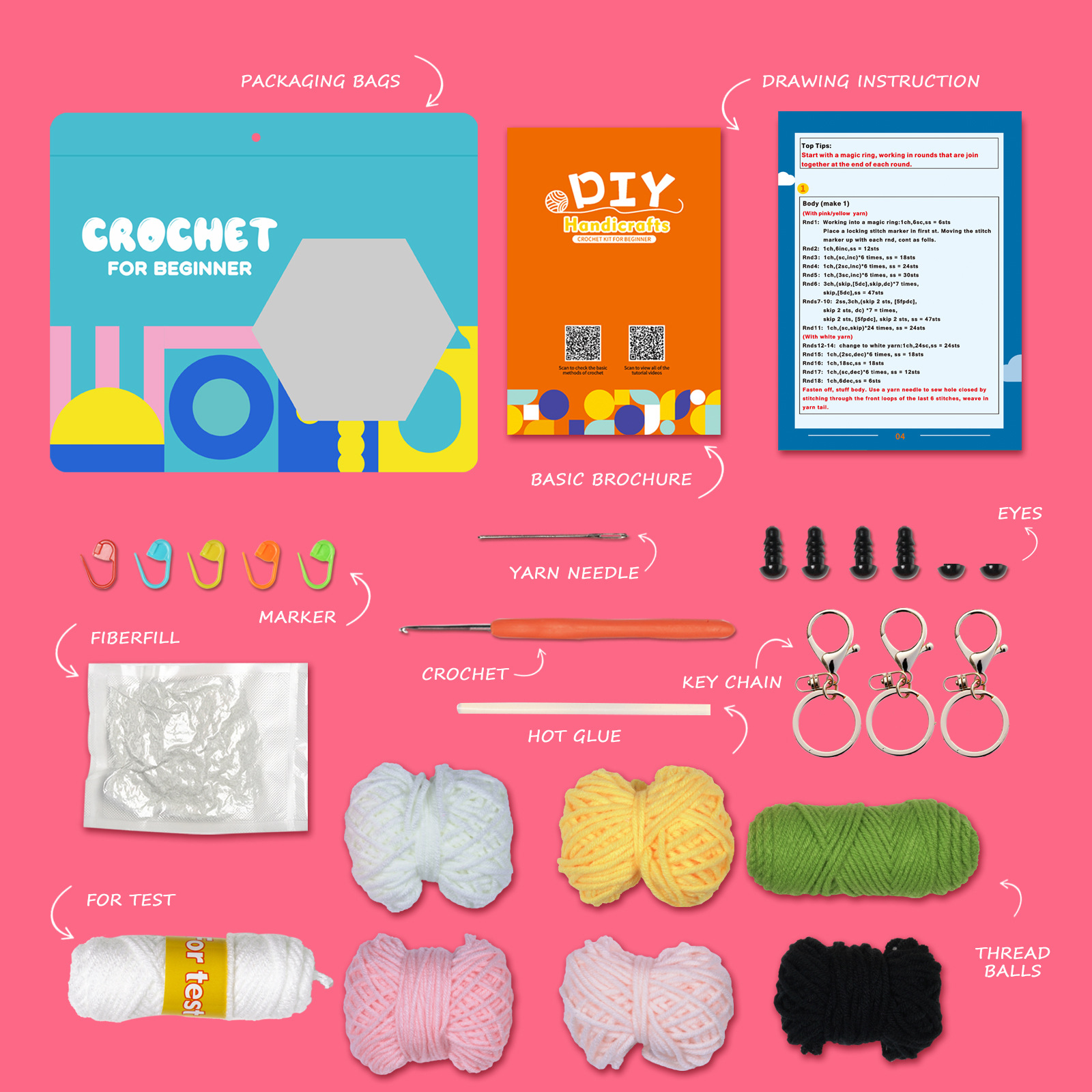 Amazon nuevo inglés manual crochet material paquete regalo hecho a mano DIY lana muñeca adornos
