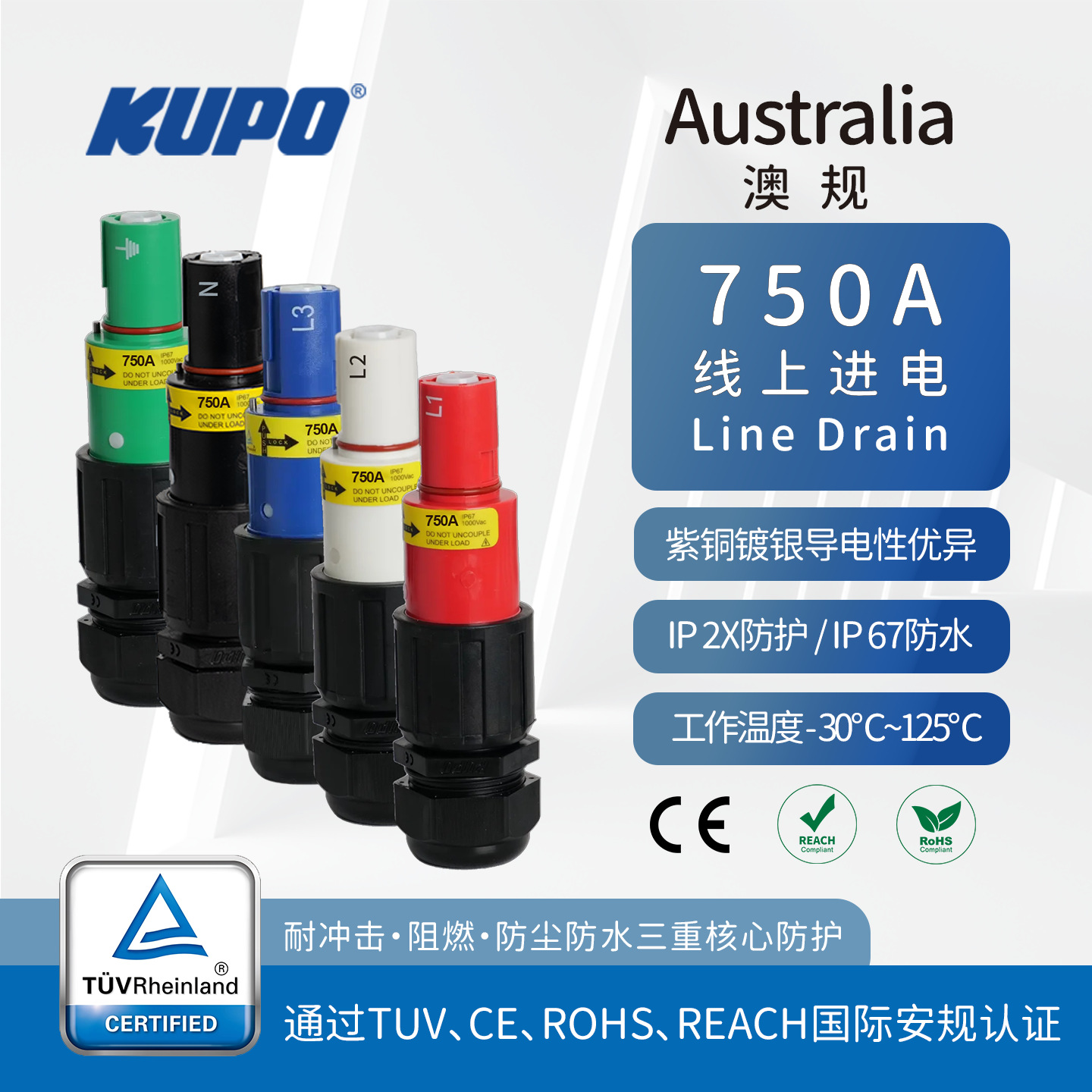 KUPO TUV单芯接插件750A工业储能液冷通用P3 ITT Powersafe IP67