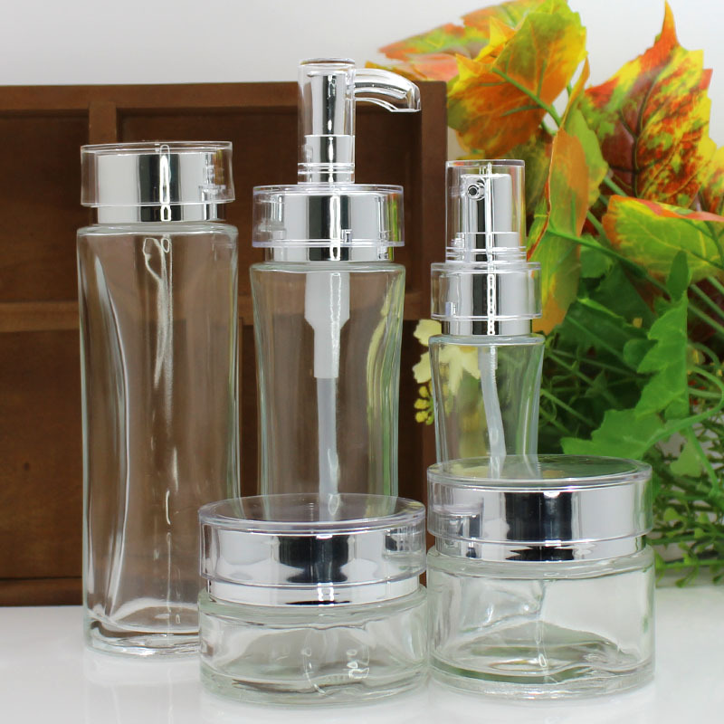 玻璃分装瓶按压泵头乳液调配瓶子爽肤水化妆品空瓶包装面膏霜精华