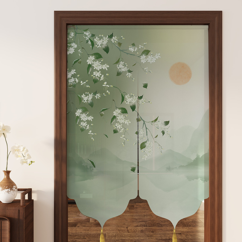 New Punch-Free Fabric Door Curtain Gradient Aesthetic Home Lace Half Curtain Partition Mesh Small Fresh Privacy Door Curtain