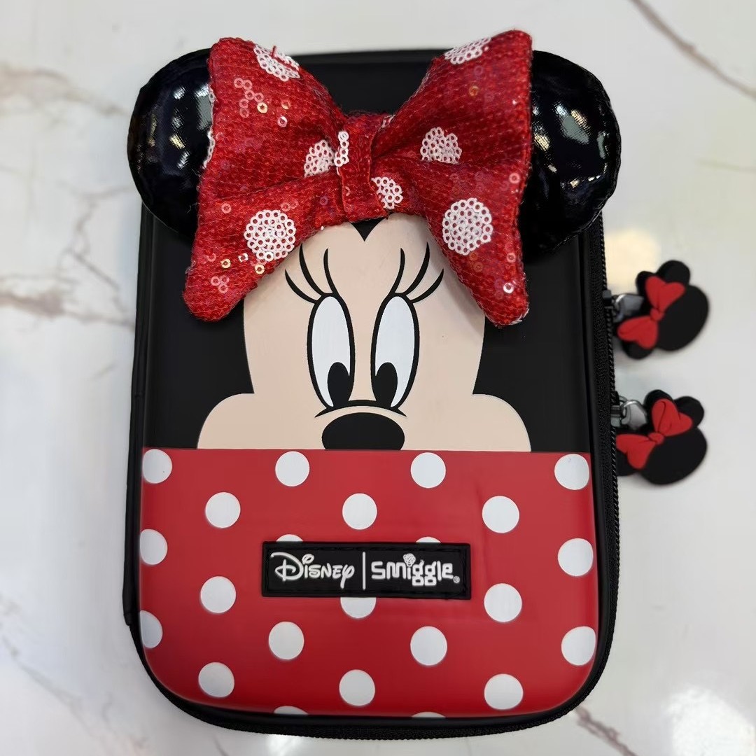 Australia Smiggle rojo Minnie serie de mochila de compresión de tirón mochila doble caja de almuerzo bolígrafo taza de agua