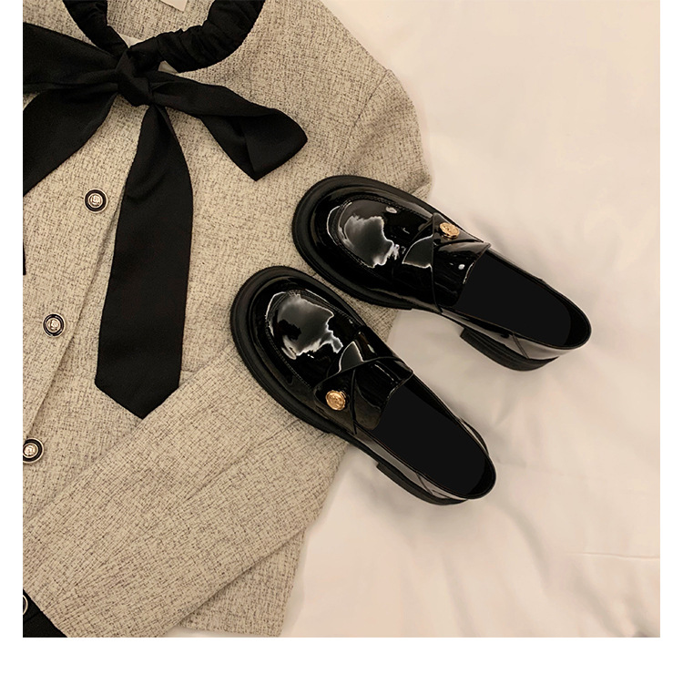 Soft Version~Women's Slip-on Loafers With Small Gold Coins, High-heeled British Style Leather Shoes, Chunky Heel, Soft_vogvips.com