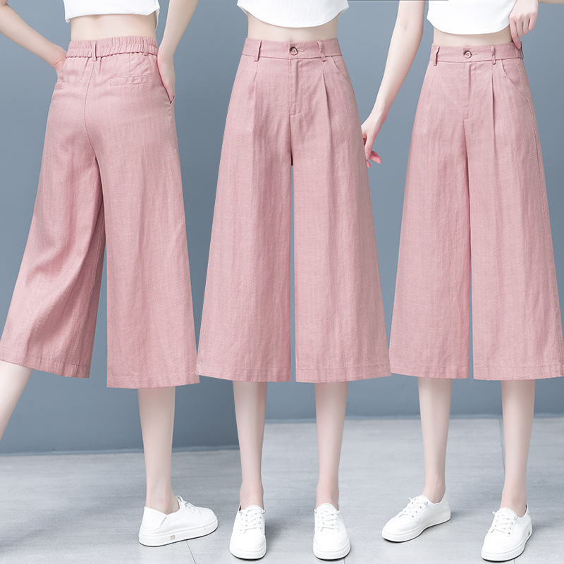 Tencel Linen Casual Pants for Women 2025 Summer Thin Petite Cropped Pants Loose High-Waisted Ice Silk Wide-Leg Pants