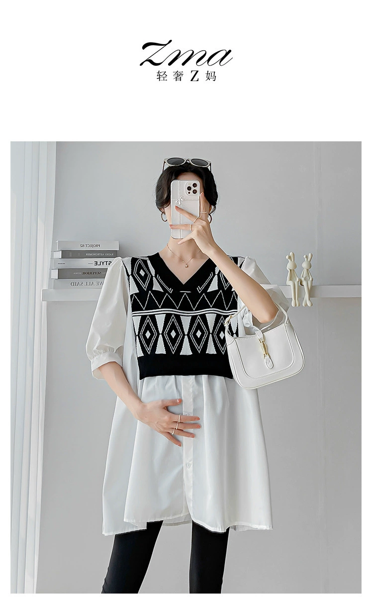Blusa de premamá con detalle patchwork en tonos neutros