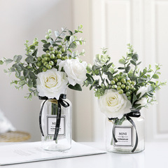 Artificial flower decoration, living room fake flower arrangement, TV stand dining table rose flower art, plastic flowers