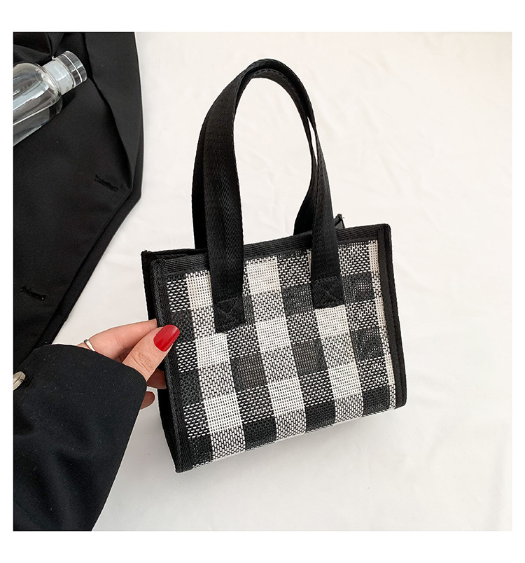 2023 new mesh small square bag Korean version of fashion plaid handbag multi-functional small square bag simple toiletry bag