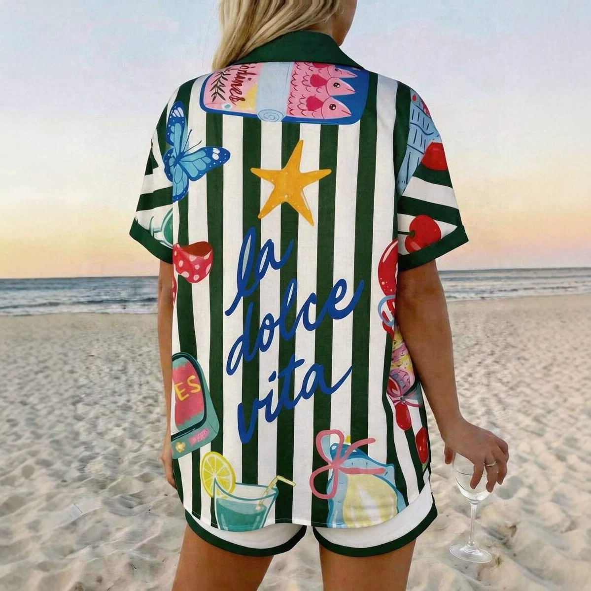 Women's Resort Style Short Sleeve Shirt And Shorts Set - Floral Print Collared Vacation Outfit For Summer_voghion.com