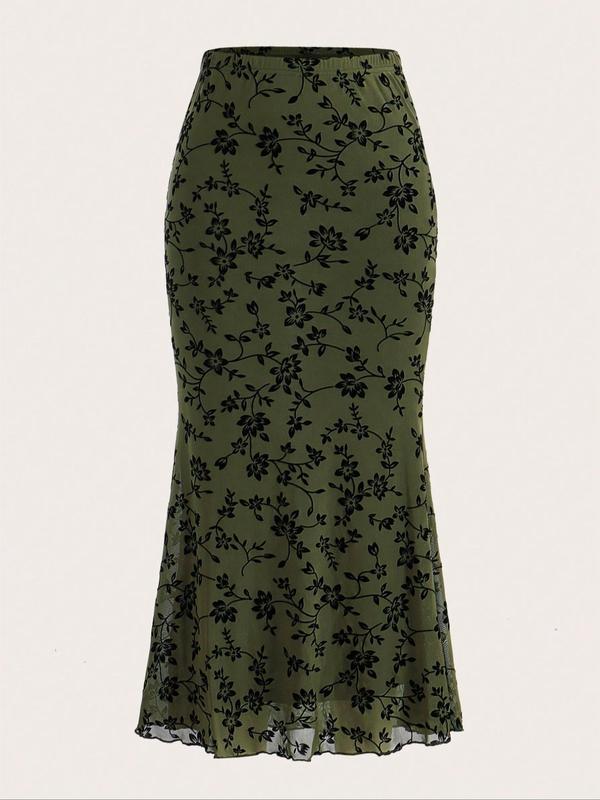 Women's Floral Print Semi sheer Skirt Elegant Long Skirt for|undefined