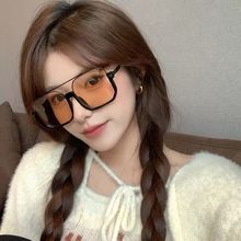 复古茶色墨镜女个性下半框眼镜网红街拍ins大框圆脸显瘦太阳镜潮