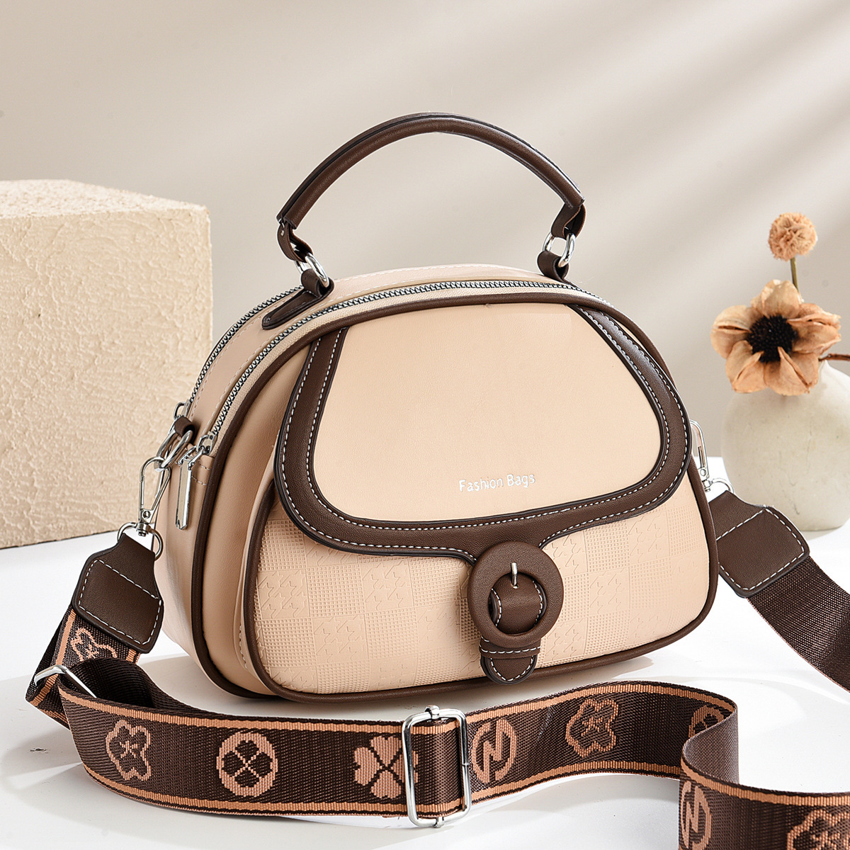 2025 nuevo bolso redondo de color de contraste bolso de moda bolso de verano bolso de mano de mujer