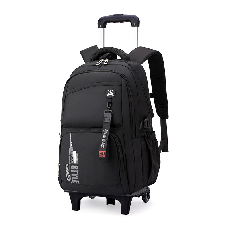 Escuela de escuela primaria transfronteriza de pescado natural, mochila escolar con barra de ruedas para niños y niñas, mochila desmontable con reducción de carga de gran capacidad de color sólido