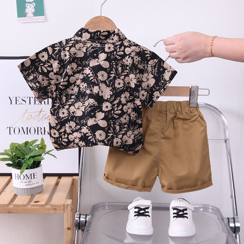 2 Pieces Set Quantity Street Occasion Shirt Collar Neckline Regular Fit Fit Type Casual Cartoon Flower Cotton Boys Clothing Sets