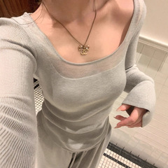 2025年秋季新款韩版宽松显瘦百搭圆领长袖针织衫女休闲上衣打底衫