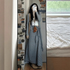 怠惰な風のスカートのファッションのスーツの秋冬の長いスカートの復古の軽い熟の風のファッションはやせている格子の大きいサイズの復古のスーツを現します。