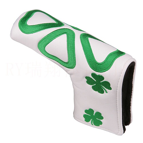 New golf putter cover with exquisite four-leaf clover pattern embroidered straight strips, thickened fit and protection