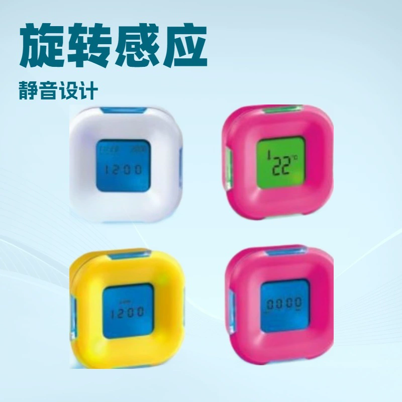 Вращающийся вечный календарь, четырехгранные часы, красочные часы, индукательные часы, светодиодный будильник, изменяющий цвет будильник