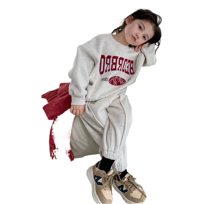 Костюм для девочек, осенний Новый спортивный свитер с Вышивкой Букв + модные спортивные штаны, комплект из 2 предметов для детей