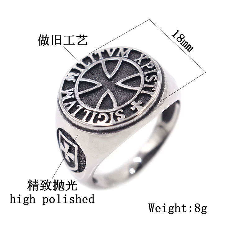 Retro ring stainless steel, European style, wholesale, English