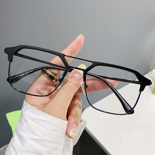 68087 Xiaohongshu live broadcast double-beam metal retro personalized anti-blue light flat frame for men with myopia