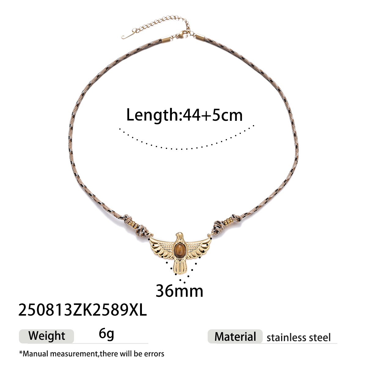 Collar de acero inoxidable de estilo europeo y americano de mujer no desvanece colgante de águila ojo de tigre collar de piedra de incrustación ventas calientes transfronterizas