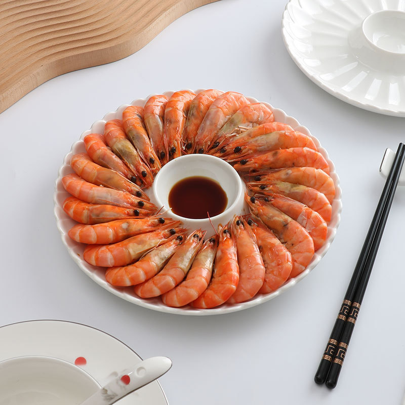 Plate, Dish, White Ceramic Shrimp Plate with Vinegar Dish, Dumpling Plate, Dinner Plate, Chaozhou Tableware, Shrimp Plate with Vinegar Dish