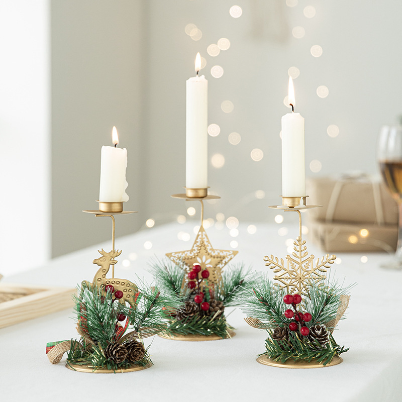 Candelero navideño de hierro dorado, ventana de piñón, decoración de mesa, decoración navideña, decoración de ambiente, bandeja de velas