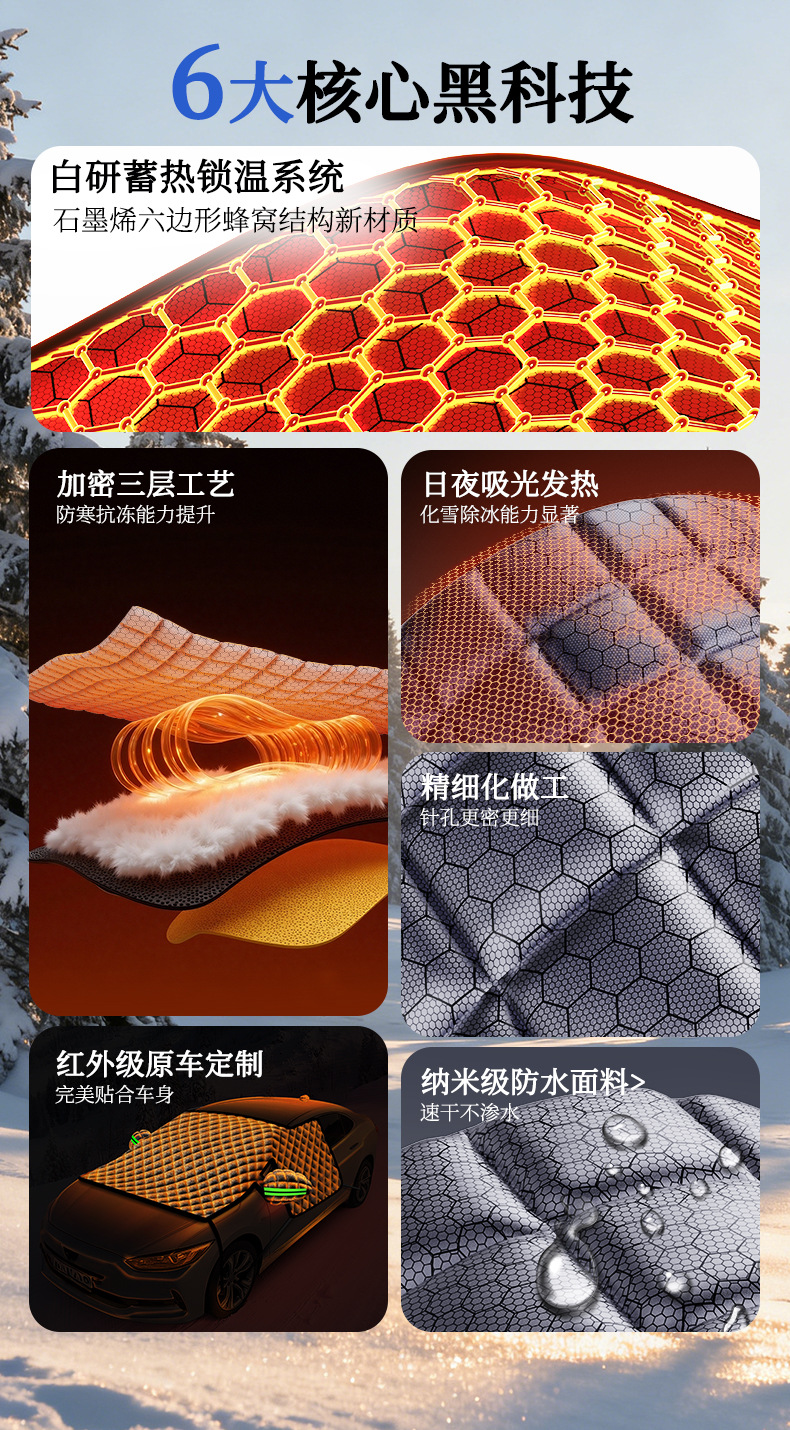 2026 New Model Car Snow Cover for Windshield, Anti-Frost Cover, Winter Graphene Thickened Snow-Proof Car Cover