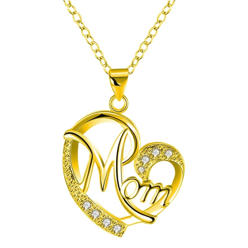 AliExpress deseo transfronterizo europeo y americano collar mamá en forma de corazón madre en forma de corazón de melocotón corazón clavícula cadena diamante incrustado carta collar