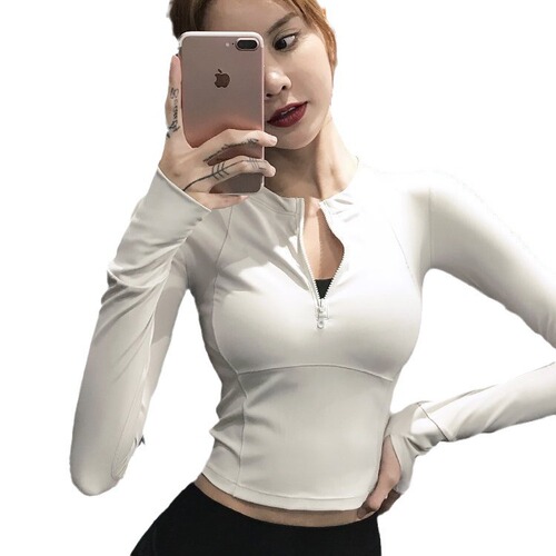 Internet-famous crop top sports half-zip slim-fit running yoga clothing quick-drying breathable fitness top