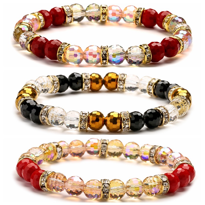 Estilo coreano Super brillante colorido cristal 96 granos de la tierra de la superficie 8/10MM corte de cristal multi-color pulsera de cuentas
