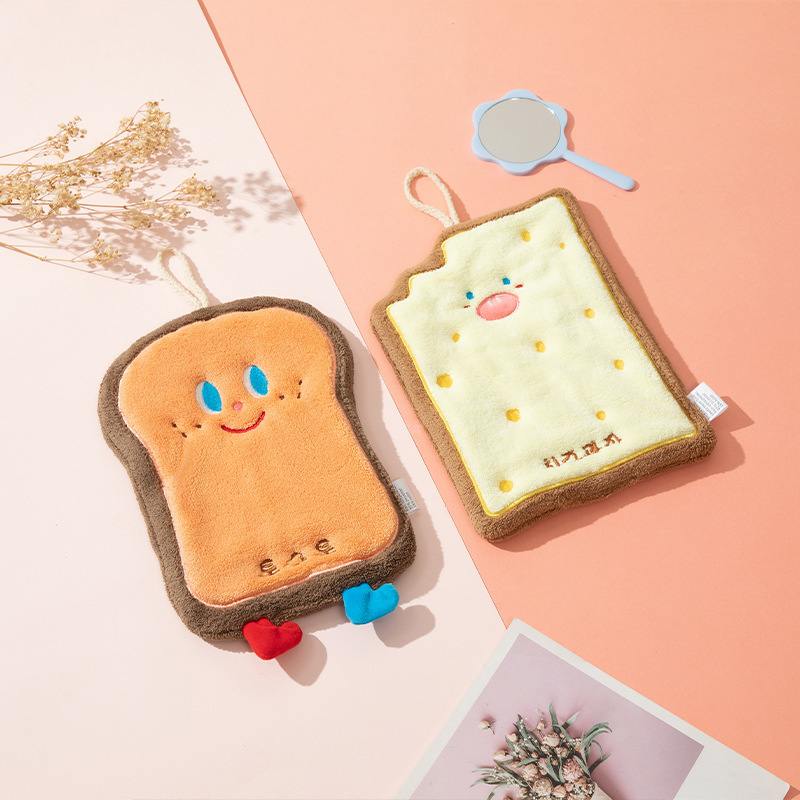 Estilo coreano toalla de mano de dibujos animados lindo colgando cocina toalla de mano trapo de secado rápido pañuelo de toalla de terciopelo de coral engrosado de tres capas