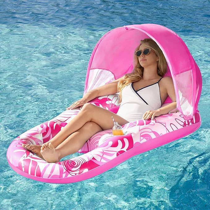 Надувной шезлонг для бассейна с подстаканником и подставкой для ног, плавучая кровать для взрослых