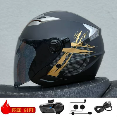 Motosiklet kaskı (dəbilqə), Bld Wholesale Bailide Helmet - matt-black-gold-brown-lenses-with-bluetooth-m57-58