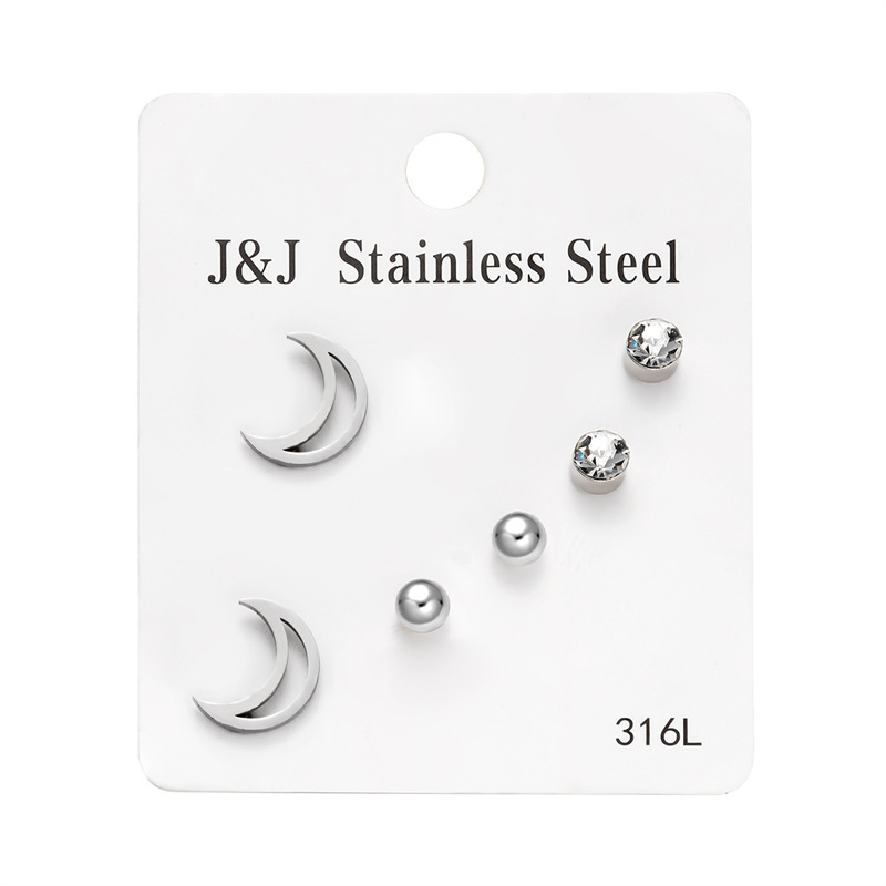 Hot Selling New 3 Pairs Of Heart-shaped Diamond Inlaid Combination Card Set Korean Version Fashionable Earrings_voghion.com
